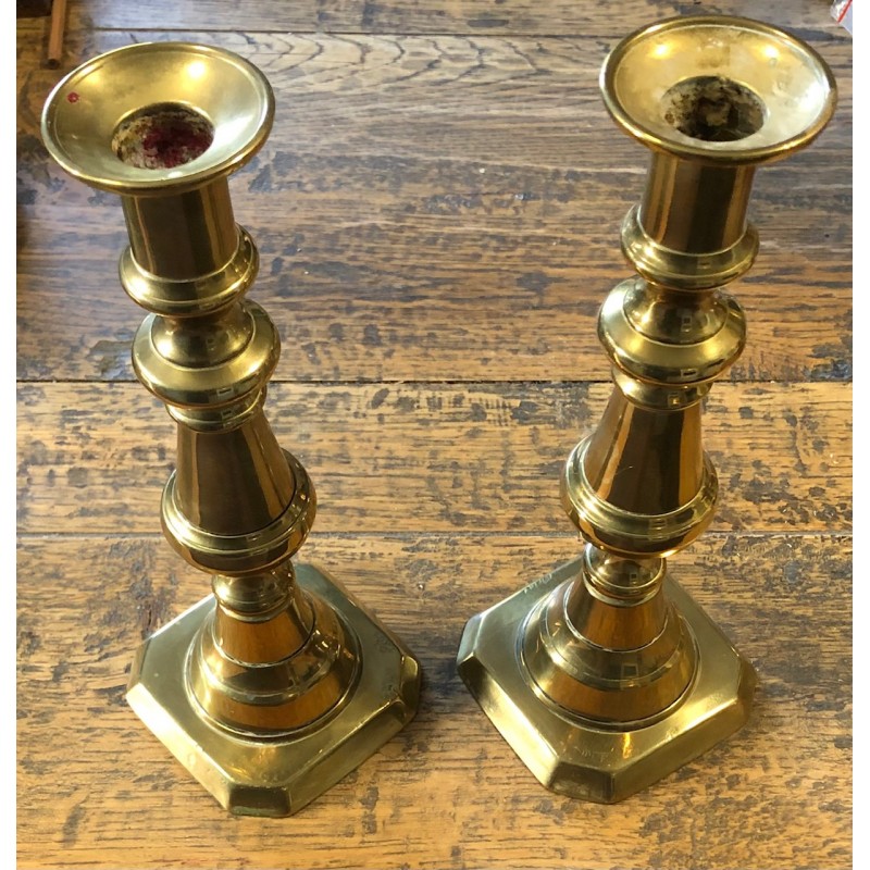 Antique Victorian Brass Candle Sticks Pair (JH49) – Waterford Antique Market